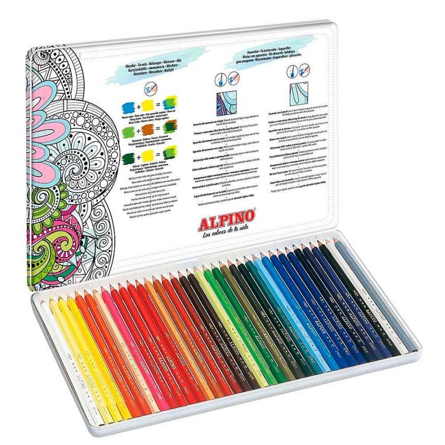 Papeler A Alpino Dibujo Y Bellas Artes | Caja Metal 36 L Pices Acuarelables Mandala Alpino