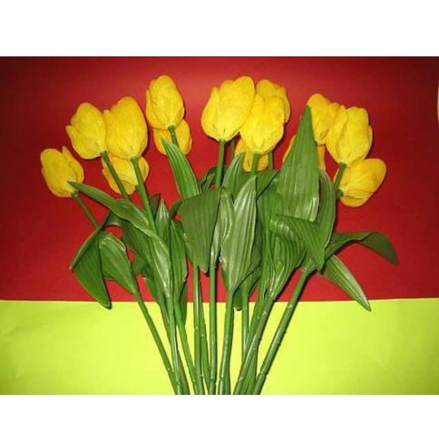 Home & Deco Genérico Jarrones Y Plantas | Tulip N Flocado Amarillo 56Cm