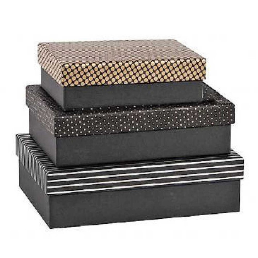 Papeler A Sort Import Papel De Regalo Y Empaquetado | Set 3 Cajas Negro-Plata Cart N Forrado 33X23X9