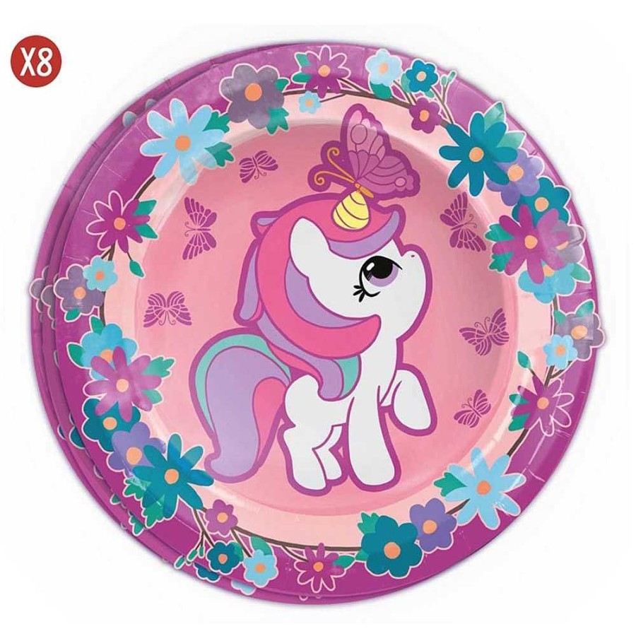 Regalo Genérico Tendencia Unicornios | Pack 8 Platos Cart N Unicornio 23 Cm.