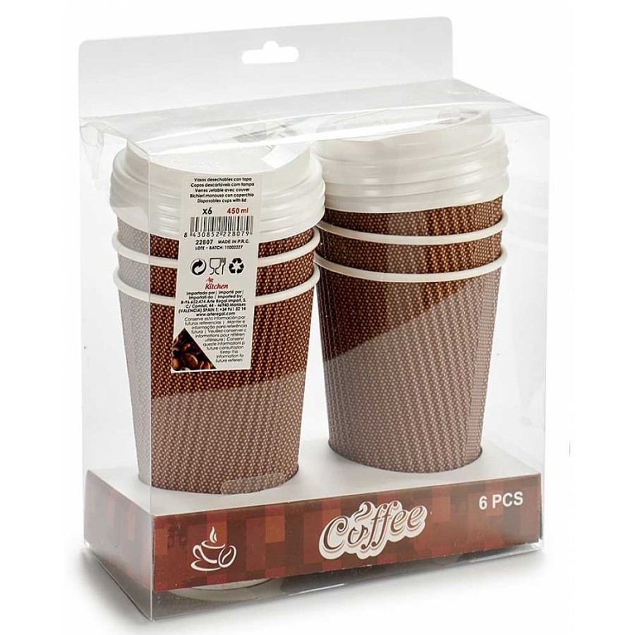 Home & Deco Genérico Complementos Cocina | Set 6 Vasos Con Tapa 450 Ml 2 Colores