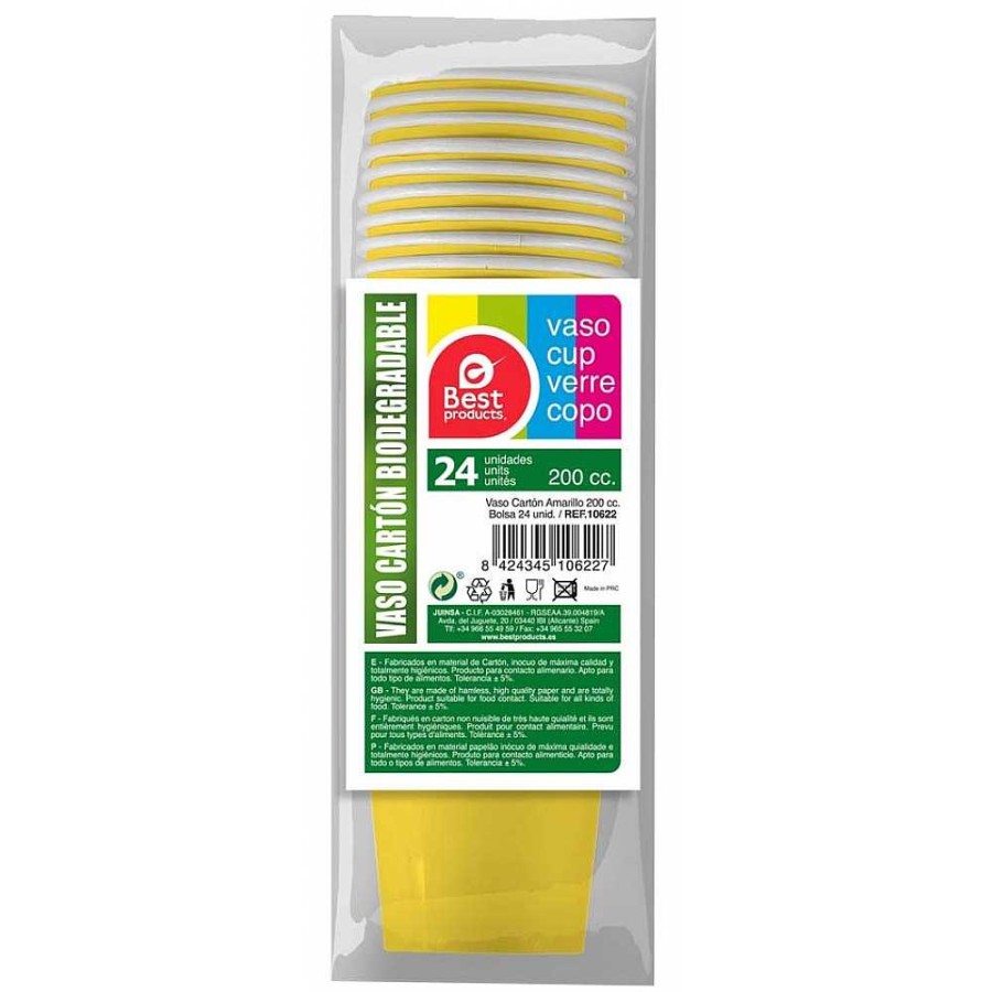 Regalo Genérico Tendencia Eco Sostenible | Pack 24 Vasos Cart N Eco 200Ml. Amarillo