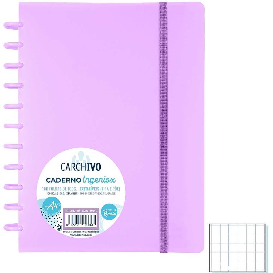 Papeler A Carchivo Cuadernos Espiral | Cuaderno Ingeniox A4 Malva Pastel 100 Hojas Cuadr Cula