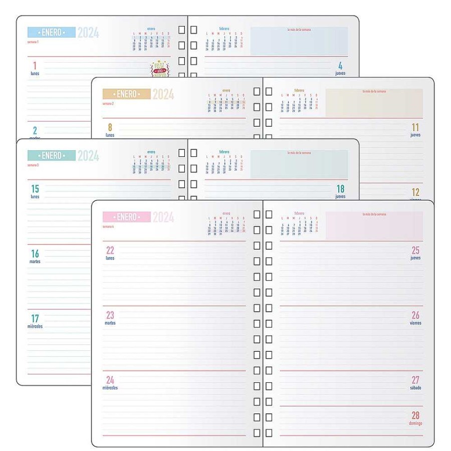 Papeler A Dohe Agendas | Agenda 2024 Semana Vista 15X21 Con Espiral Y Goma Mensajes Estampado Leaves