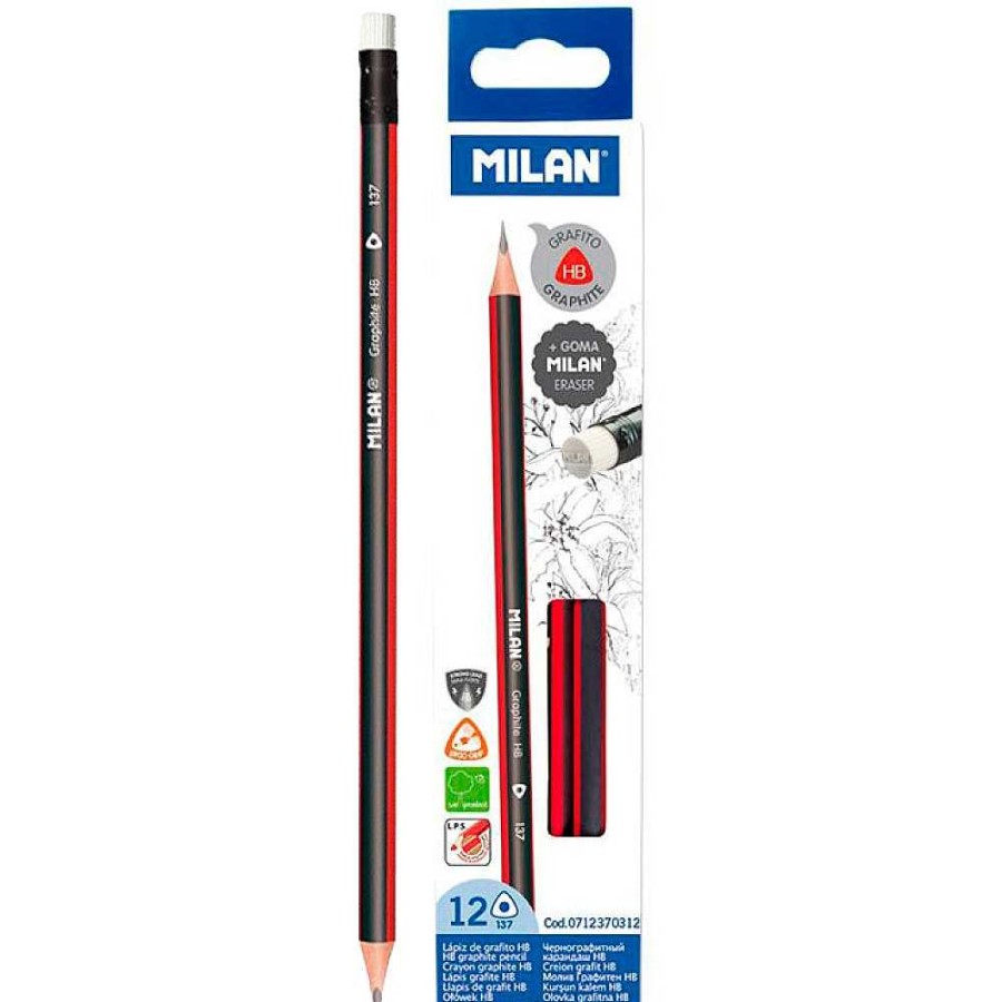 Papeler A Milan L Pices-Sacapuntas | Pack 12 L Piz Grafito Hb Con Goma Milan