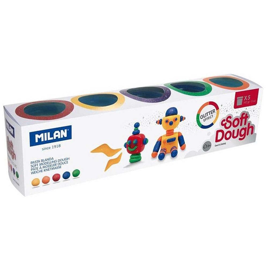 Papeler A Milan Plastilina Y Modelaje | Set 5 Botes 142 Gr Plastilina Glitter Mil N