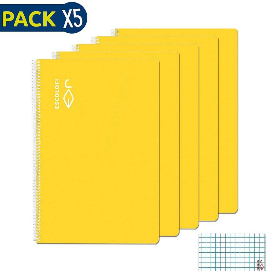 Papeler A Escolofi Cuadernos Espiral | Escolofi Pack 5 Bloc Espiral Folio 50 H 70 Gr Cuadr Cula 3X3 Margen Amarillo