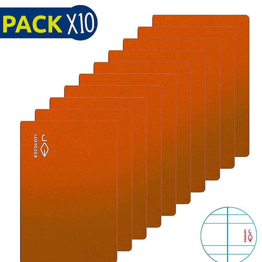 Papeler A Escolofi Libretas | Escolofi Pack 10 Cuadernos Grapados Folio 50 H 70 Gr Pauta 3,5 Margen Naranja