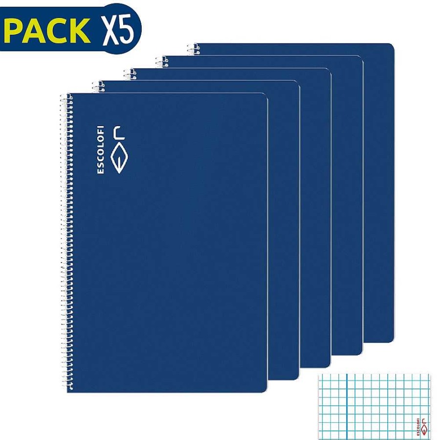 Papeler A Escolofi Cuadernos Espiral | Escolofi Pack 5 Bloc Espiral Folio 50 H 70 Gr Cuadr Cula 3X3 Margen Azul