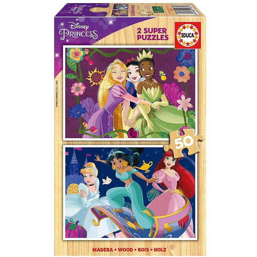 Juguetes Disney Puzzles Infantiles | Princesas Disney Puzzle 2X50 Piezas De Madera