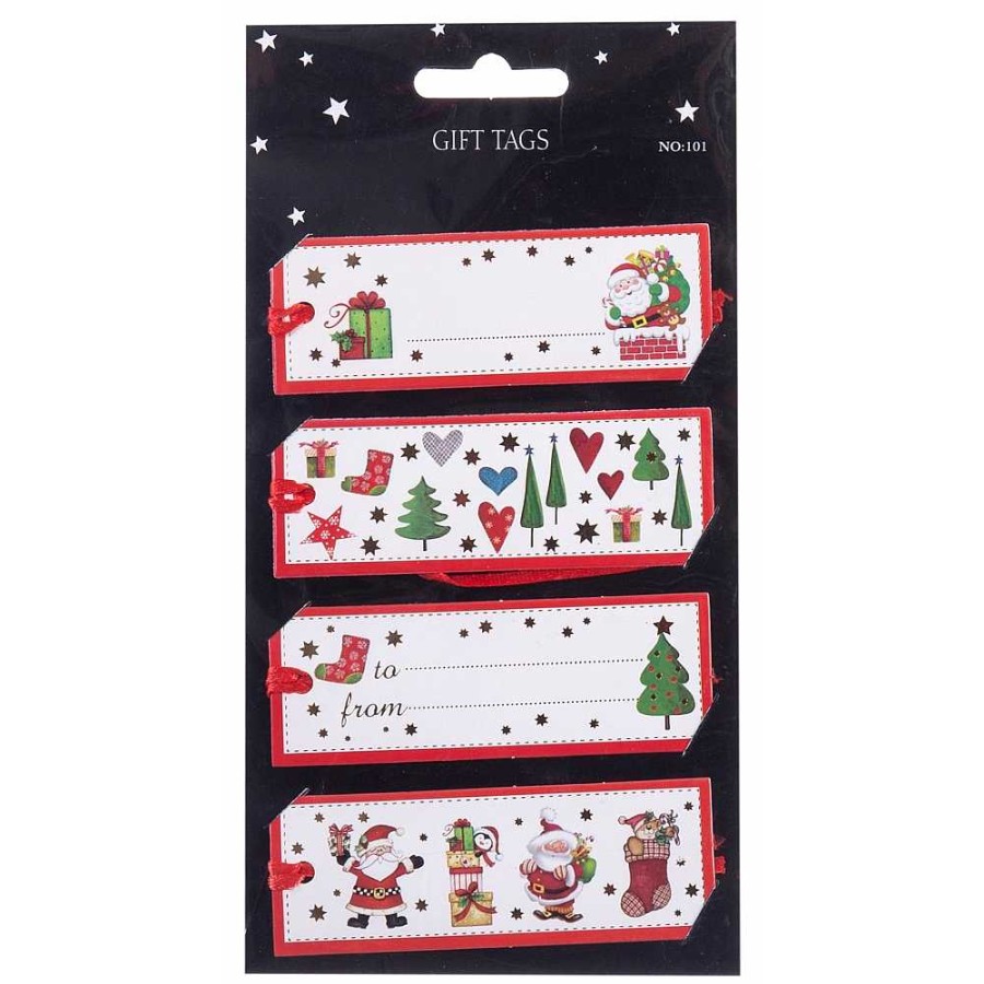 Papeler A Genérico Papel De Regalo Y Empaquetado | Pack 4 Etiquetas Regalo Colgantes Navidad 9X3