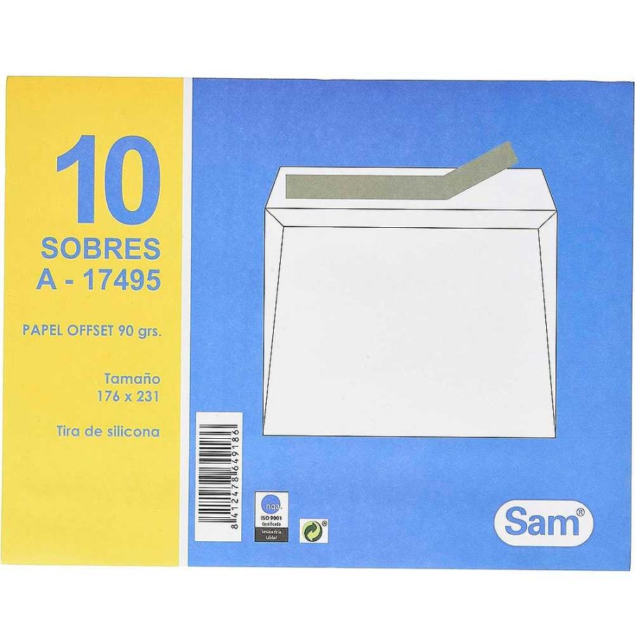 Papeler A SAM Sobres | Pack 10 Sobres Blancos 176X231 Con Tira Adhesiva