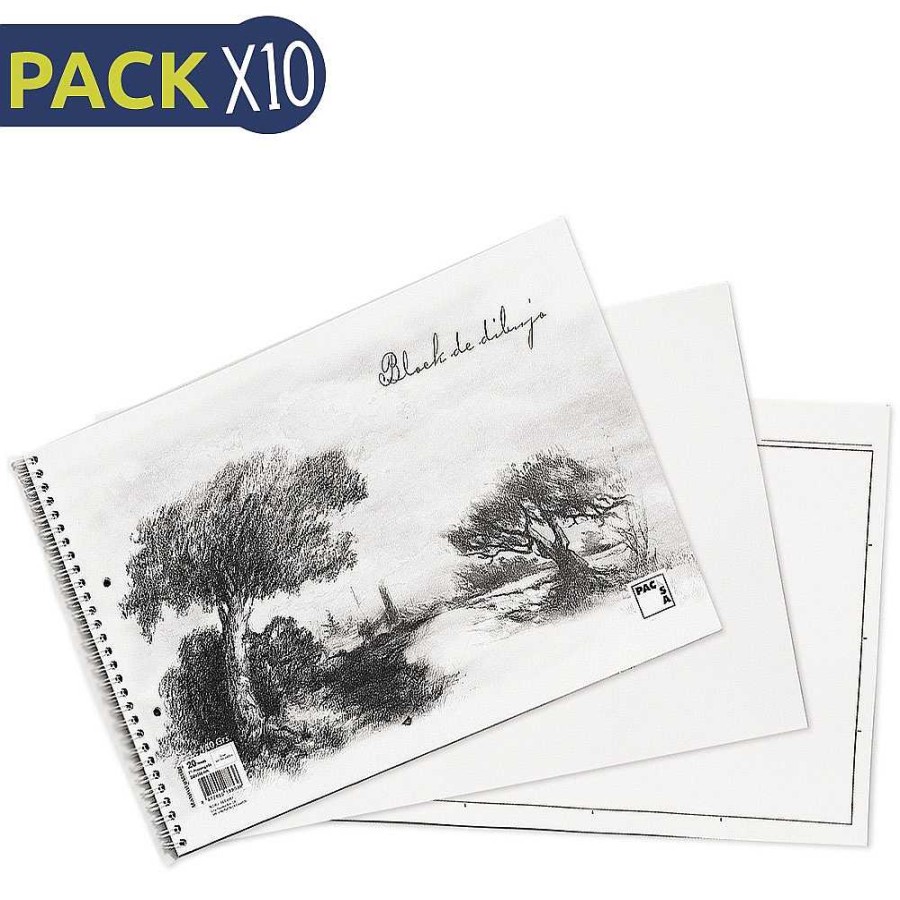 Papeler A Pacsa Dibujo Y Bellas Artes | Pack 10 Blocs Dibujo Tapa Pl Stico Folio Prolongado Liso 20 Hojas 140 Gr