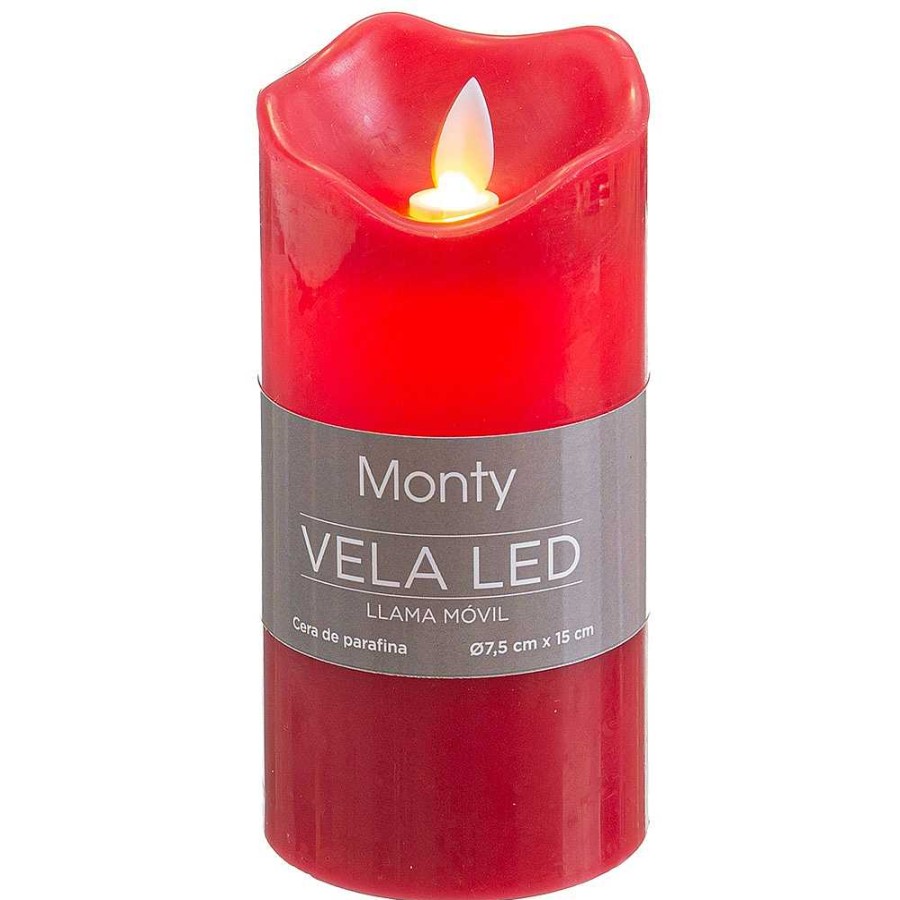 Home & Deco Juinsa Velas Y Aromas | Vela Led Rojo Con Movimiento 7,5X15 Cm