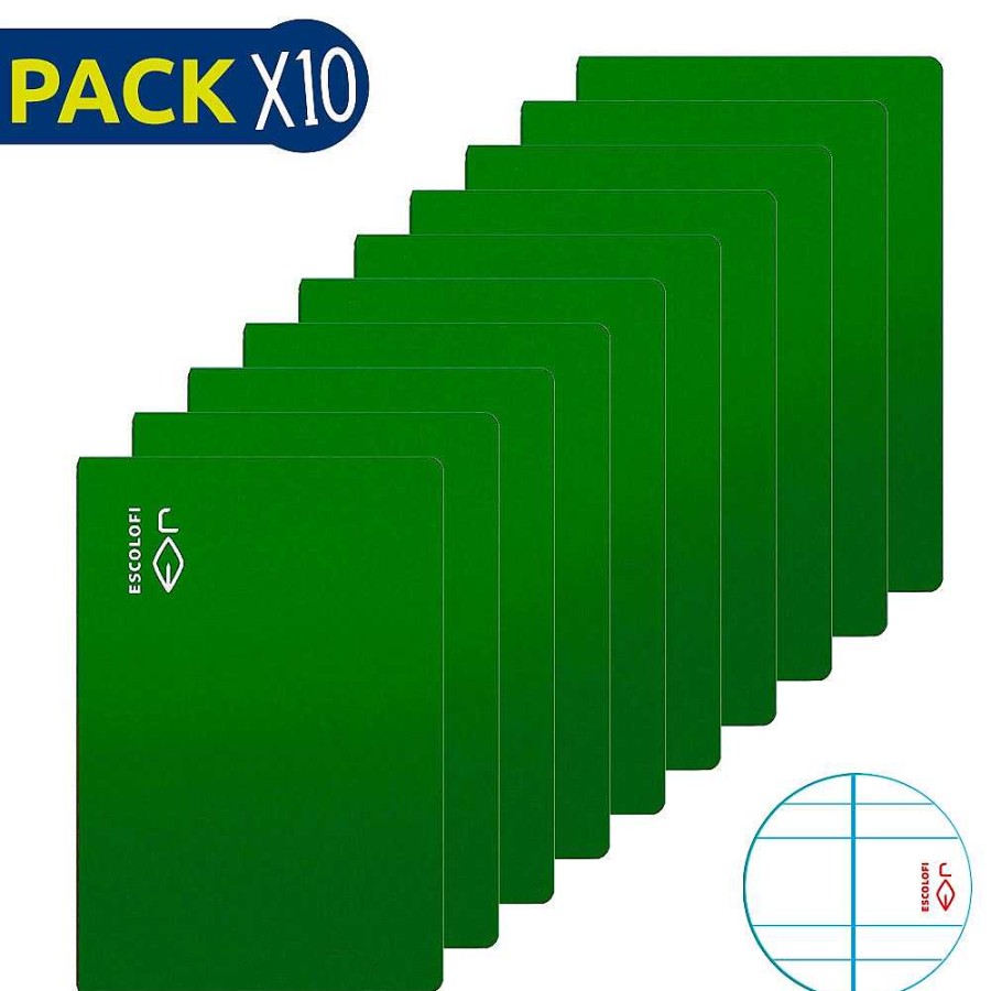 Papeler A Escolofi Libretas | Escolofi Pack 10 Cuadernos Grapados Folio 50 H 70 Gr Pauta 3,5 Margen Verde