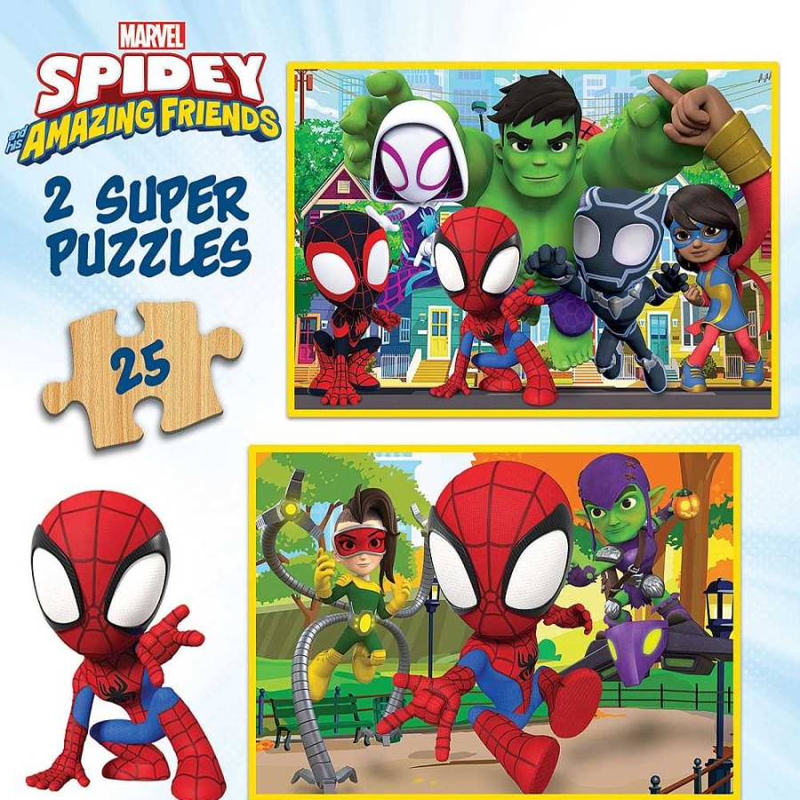 Juguetes Spidey Puzzles Infantiles | Spidey Puzzle Doble Madera 2X25