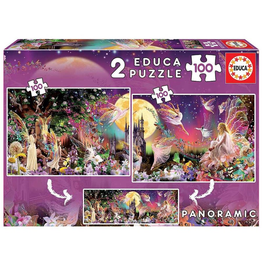 Juguetes Educa Puzzles Infantiles | Puzzle Educa 2X100 Piezas Panorama Hadas