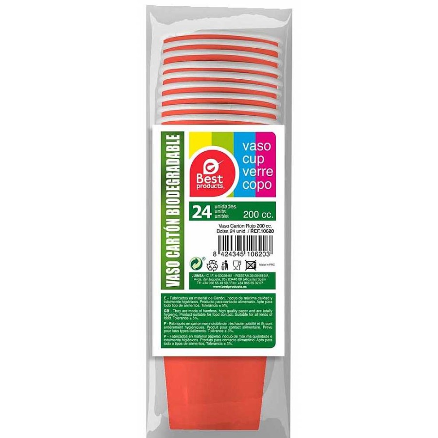 Regalo Genérico Tendencia Eco Sostenible | Pack 24 Vasos Cart N Eco 200 Ml. Rojo