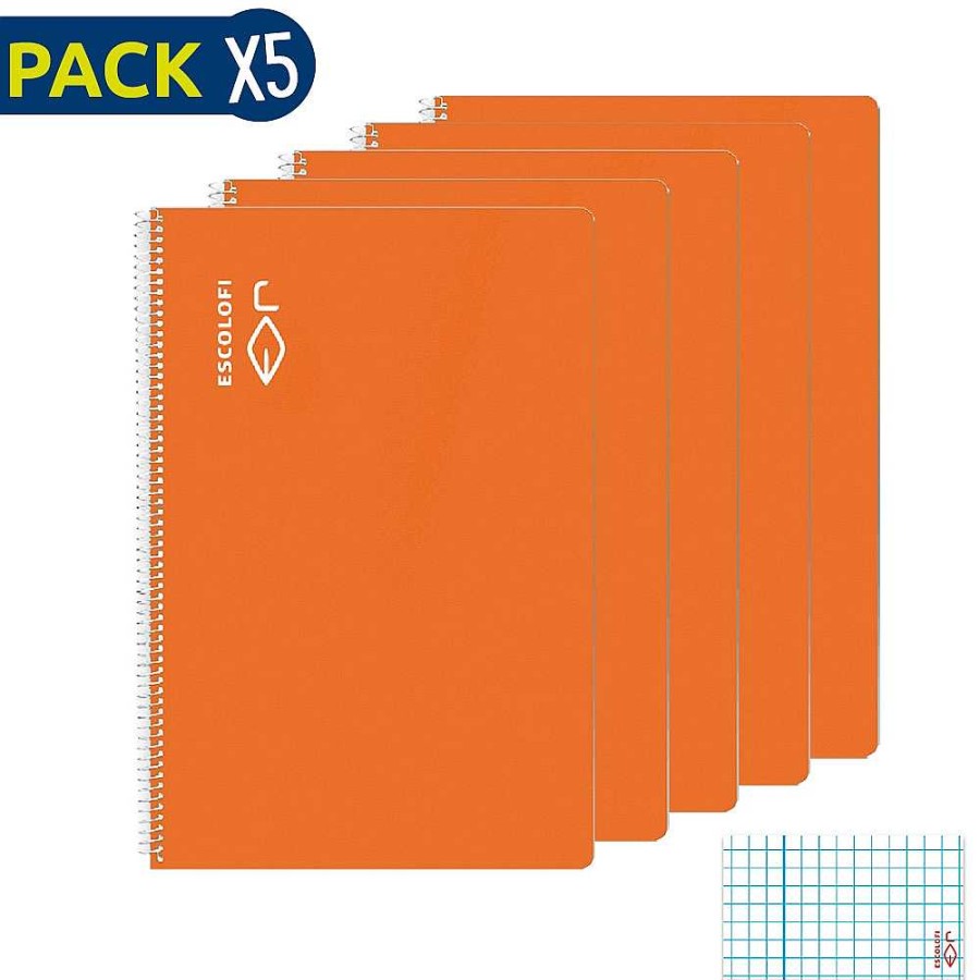 Papeler A Escolofi Cuadernos Espiral | Escolofi Pack 5 Bloc Espiral Folio 50 H 70 Gr Cuadr Cula 3X3 Margen Naranja