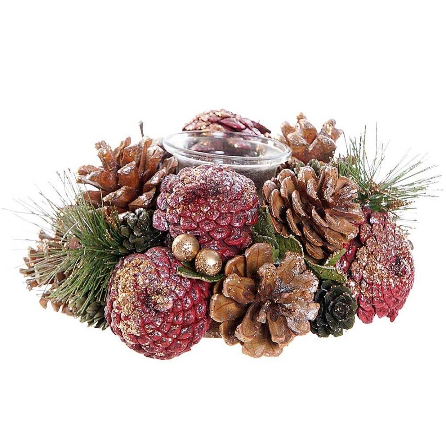 Home & Deco Item Velas Y Aromas | Centro Mesa Portavelas Navidad Pi As 18X18X9