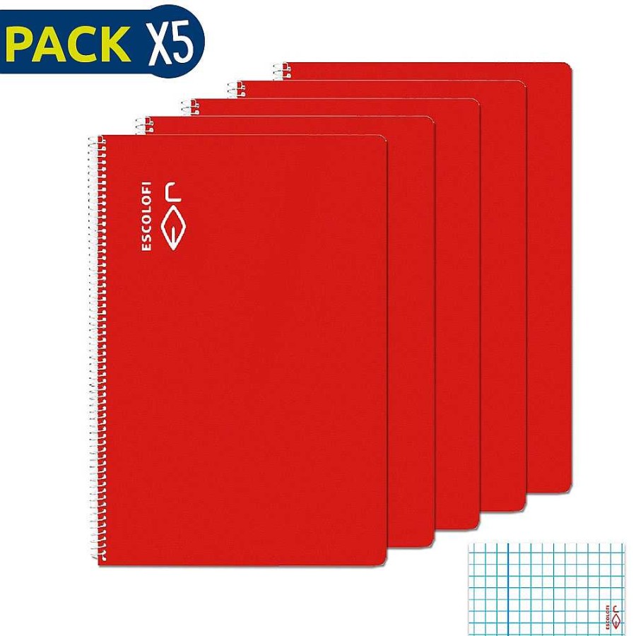 Papeler A Escolofi Cuadernos Espiral | Escolofi Pack 5 Bloc Espiral Folio 50 H 70 Gr Cuadr Cula 3X3 Margen Rojo