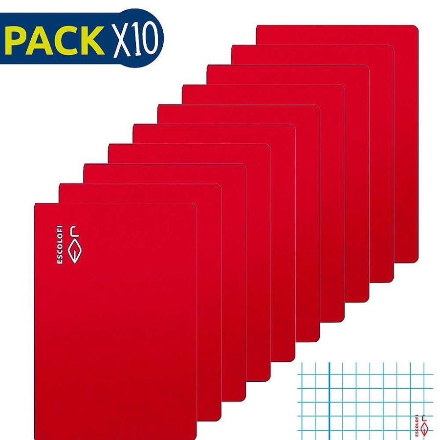 Papeler A Escolofi Libretas | Escolofi Pack 10 Cuadernos Grapados Folio 50 H 70 Gr Cuadr Cula 4X4 Margen Rojo