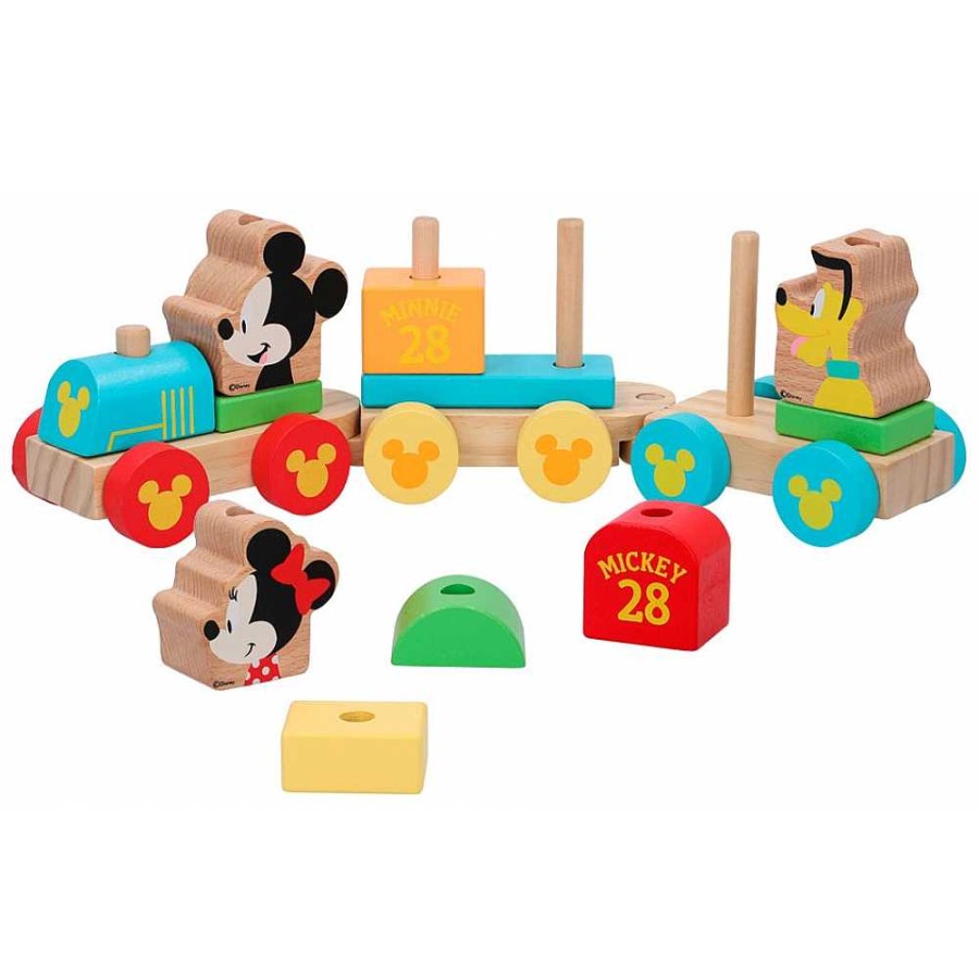 Juguetes Disney Aprendizaje | Mickey Tren Madera Encajes Eco 34 Cm