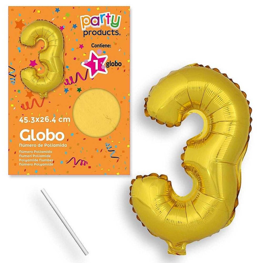 Fiestas Y Disfraces Genérico | Globo N 3 Poliamida 45 Cm Dorado