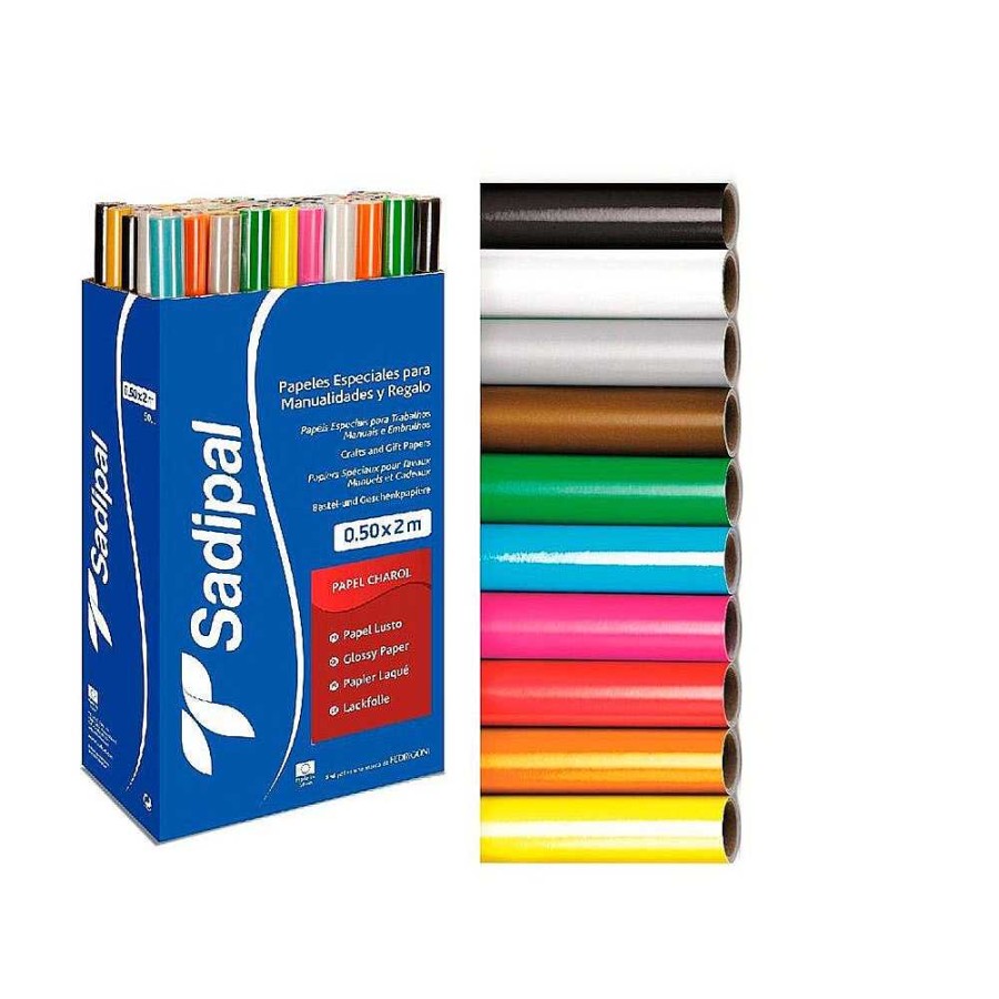 Papeler A Sadipal Papel Manualidades | Expositor 50 Rollos 0,50X2 Mts Papel Charol 10 Colores