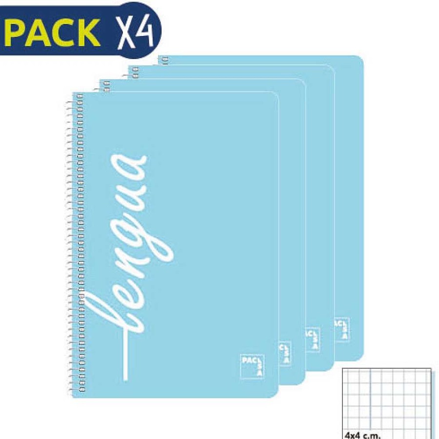 Papeler A Pacsa Cuadernos Espiral | Pack 4 Bloc 90Gr Tapa Pl Stico Folio 80 Cn Lengua