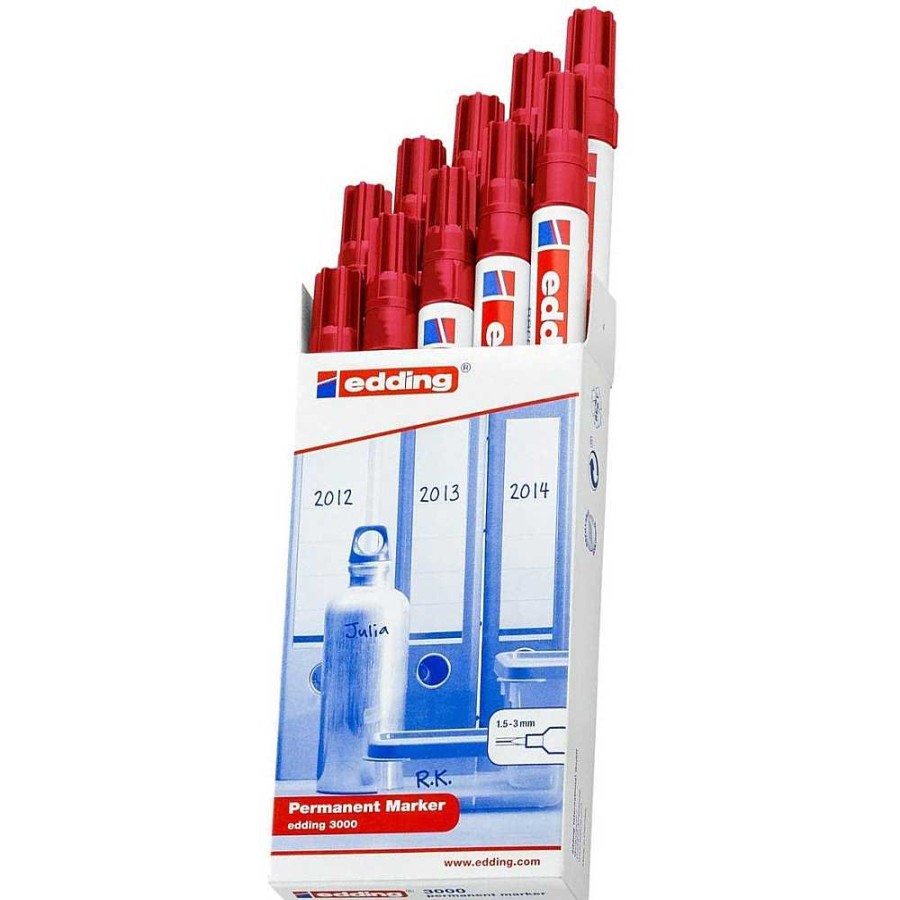 Papeler A Edding Permanentes Y Subrayadores | Pack 10 Rotulador Edding 3000 Permanente Rojo