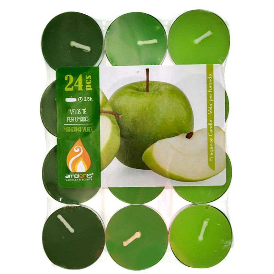 Home & Deco Genérico Velas Y Aromas | Pack 24 Velas Tealites 10 Gr Manzana Verde 3,5 Horas Duraci N