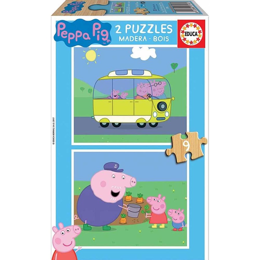 Juguetes Peppa Pig Puzzles Preescolar | Peppa Pig Puzzle Madera Doble 2X9 Piezas