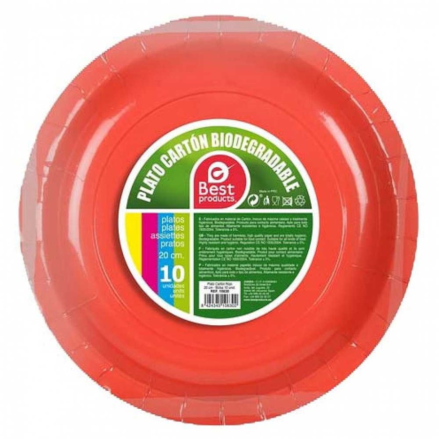 Regalo Genérico Tendencia Eco Sostenible | Pack 10 Platos Cart N Eco 20 Cm. Rojo