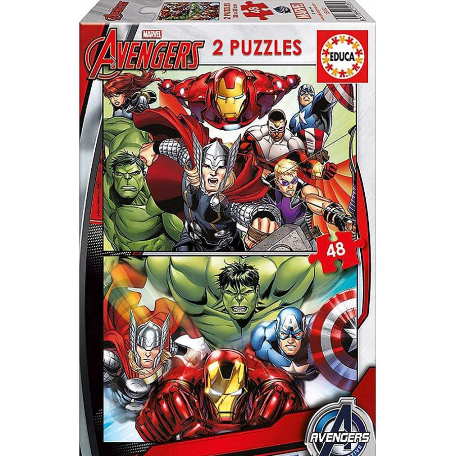 Juguetes Marvel Puzzles Infantiles | Avengers Puzzle Doble 2X48 Piezas