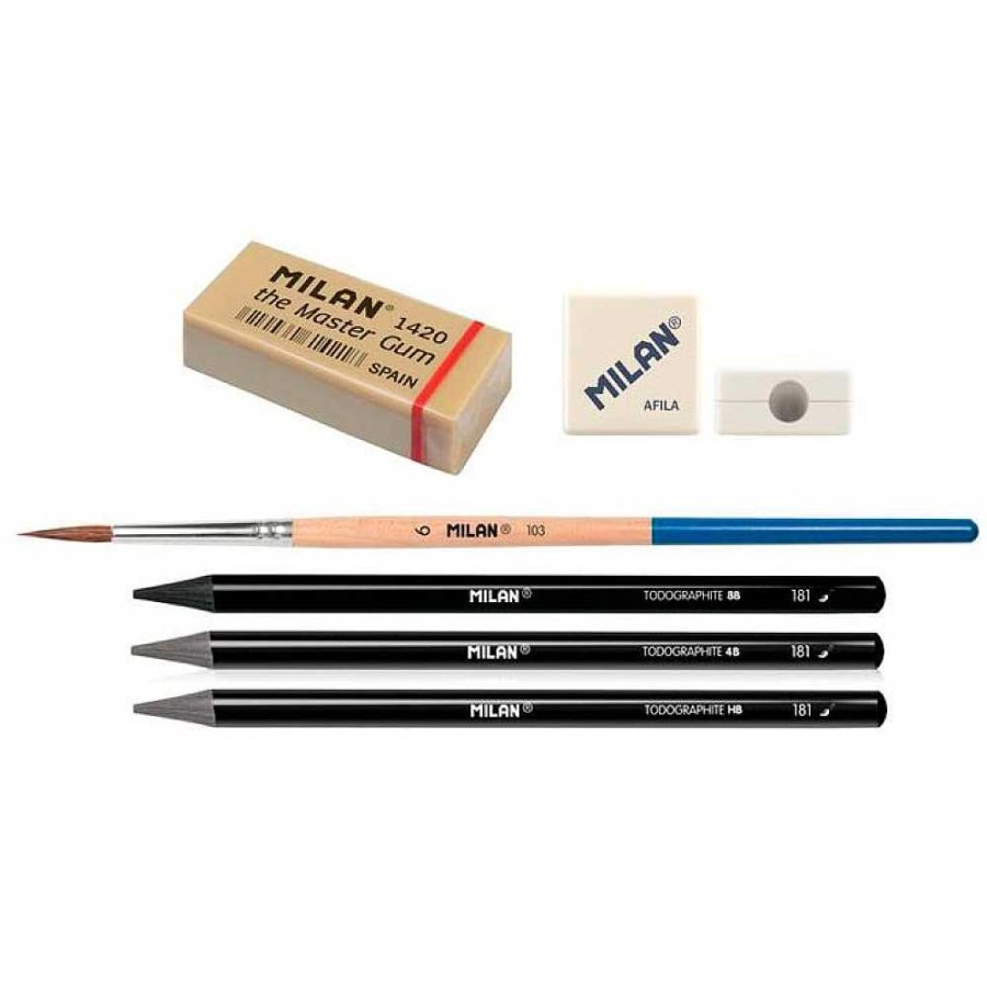 Papeler A Milan Dibujo Y Bellas Artes | Estuche Metal Dibujo: 3 L Pices Acuarelables + Afila + Goma Mil N