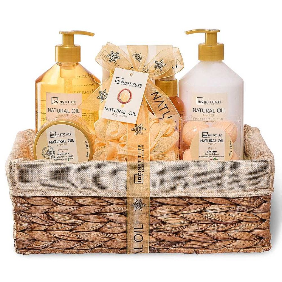 Regalo IDC Institute | Set Cesta Mimbre Cosm Tica Natural Oil 8 Piezas