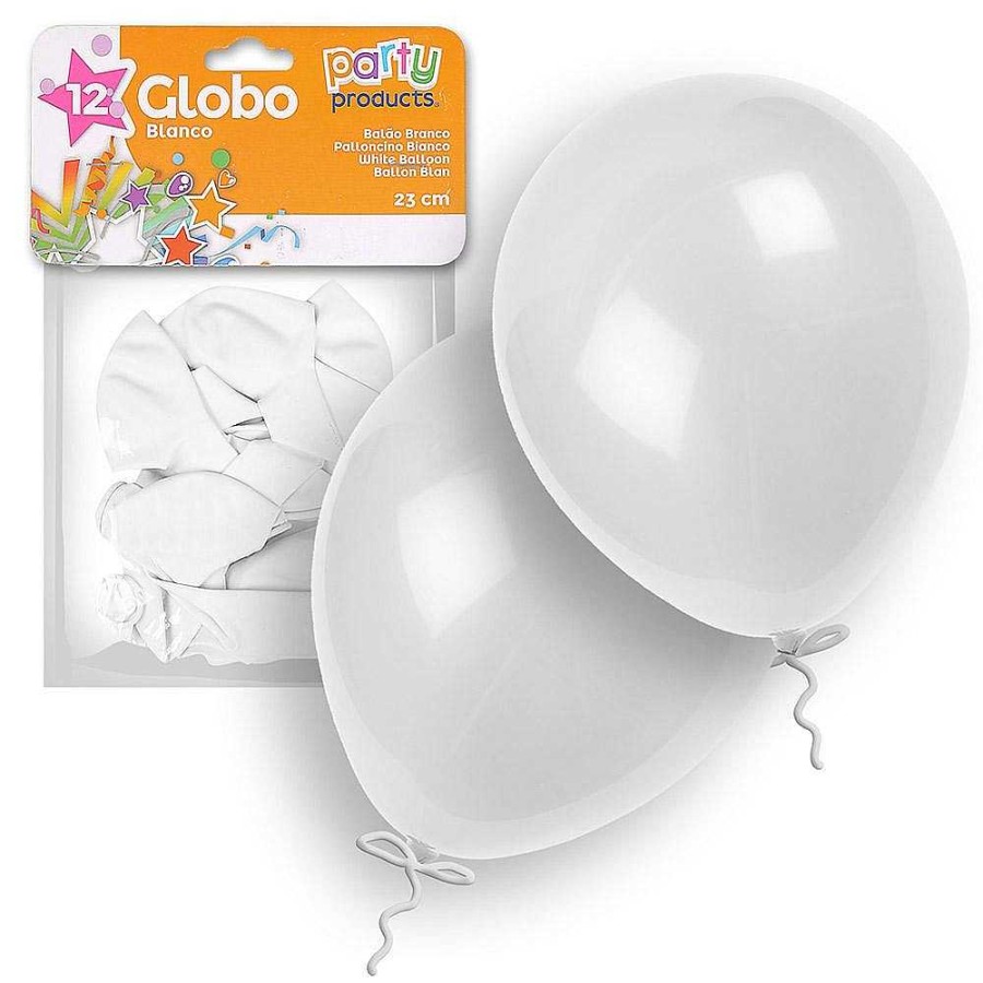 Fiestas Y Disfraces Genérico | Pack 12 Globos Blanco 23 Cm