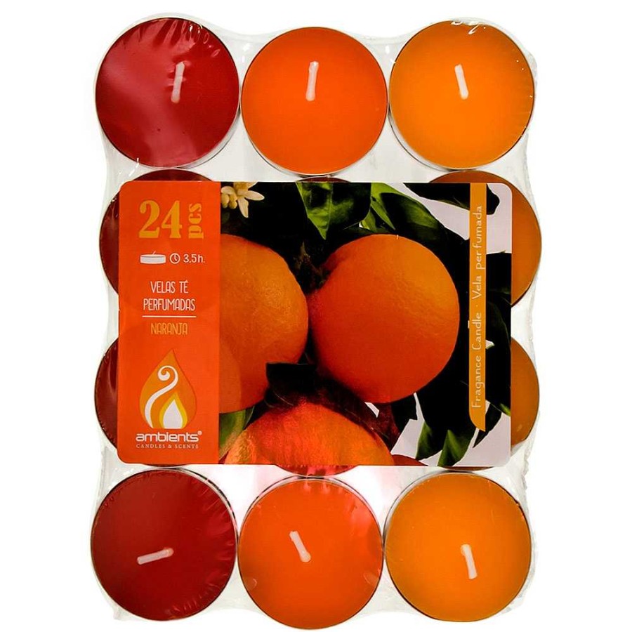 Home & Deco Genérico Velas Y Aromas | Pack 24 Velas Tealites 10 Gr Naranja 3,5 Horas Duraci N