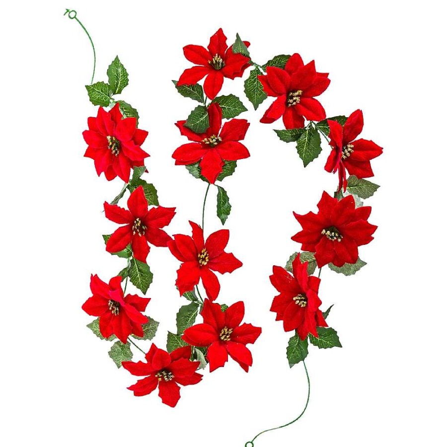 Home & Deco Fantastiko Jarrones Y Plantas | Guirnalda Flor De Pascua Poinsettia 180 Cm