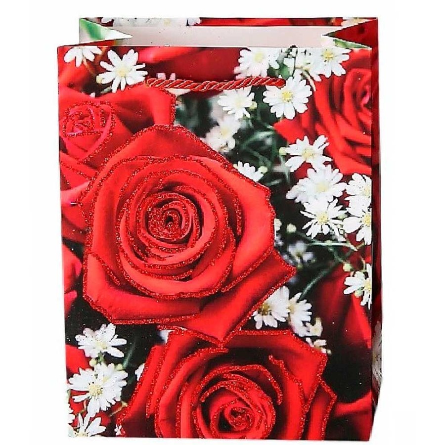 Papeler A Genérico Papel De Regalo Y Empaquetado | Bolsa Para Regalo Rosas Con Purpurina 26X32X10 - 4 Modelos