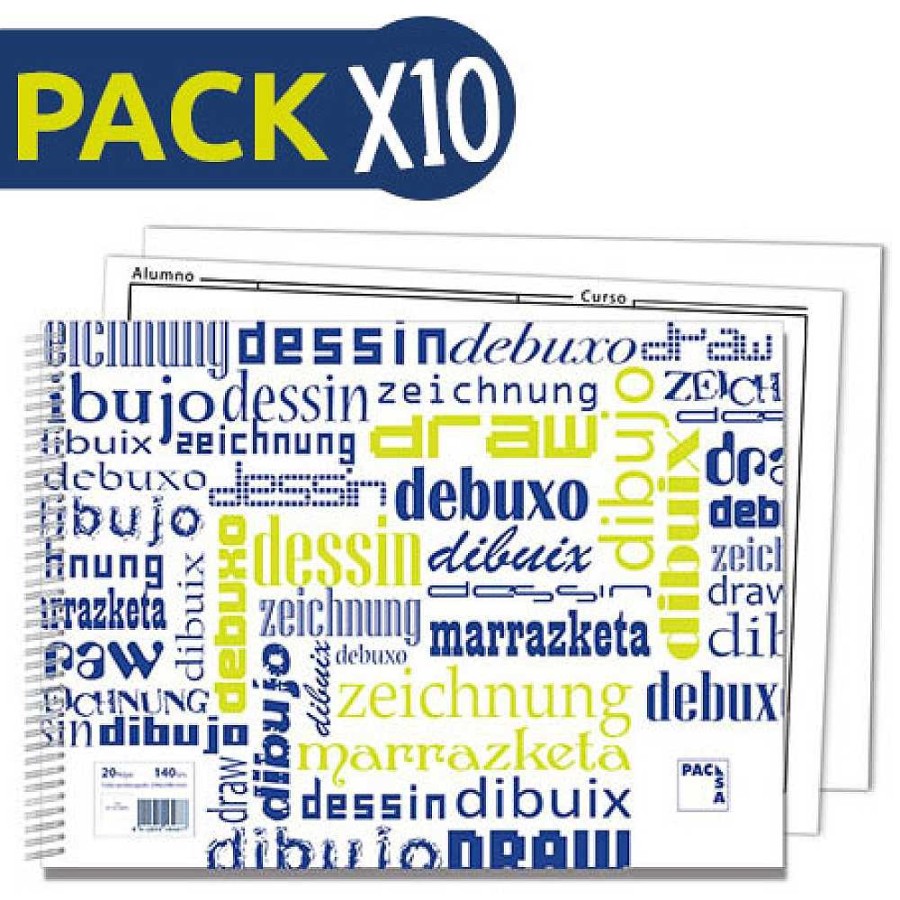 Papeler A Pacsa Dibujo Y Bellas Artes | Pack 10 Bloc Dibujo Folio Prolongado Tapa Pl Stico Liso 140 Gr