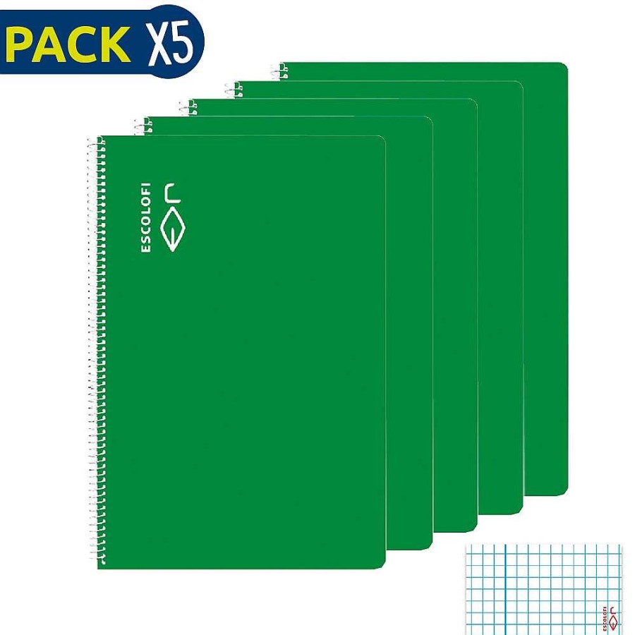 Papeler A Escolofi Cuadernos Espiral | Escolofi Pack 5 Bloc Espiral Folio 50 H 70 Gr Cuadr Cula 3X3 Margen Verde