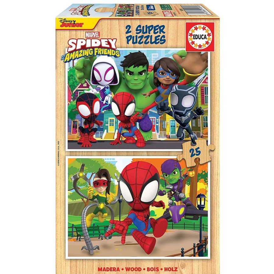 Juguetes Spidey Puzzles Infantiles | Spidey Puzzle Doble Madera 2X25