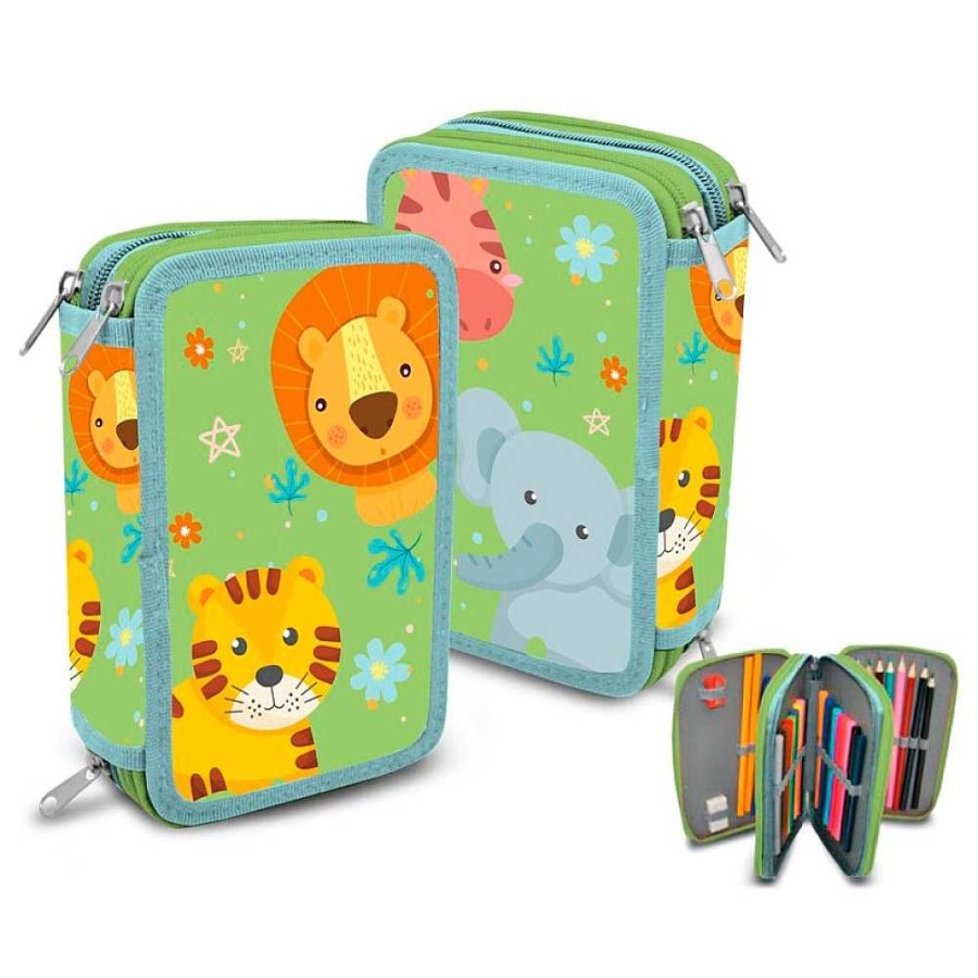 Mochilas Y Complementos Kids | Animales Jungla Plumier 3 Pisos Completo 12X20X6