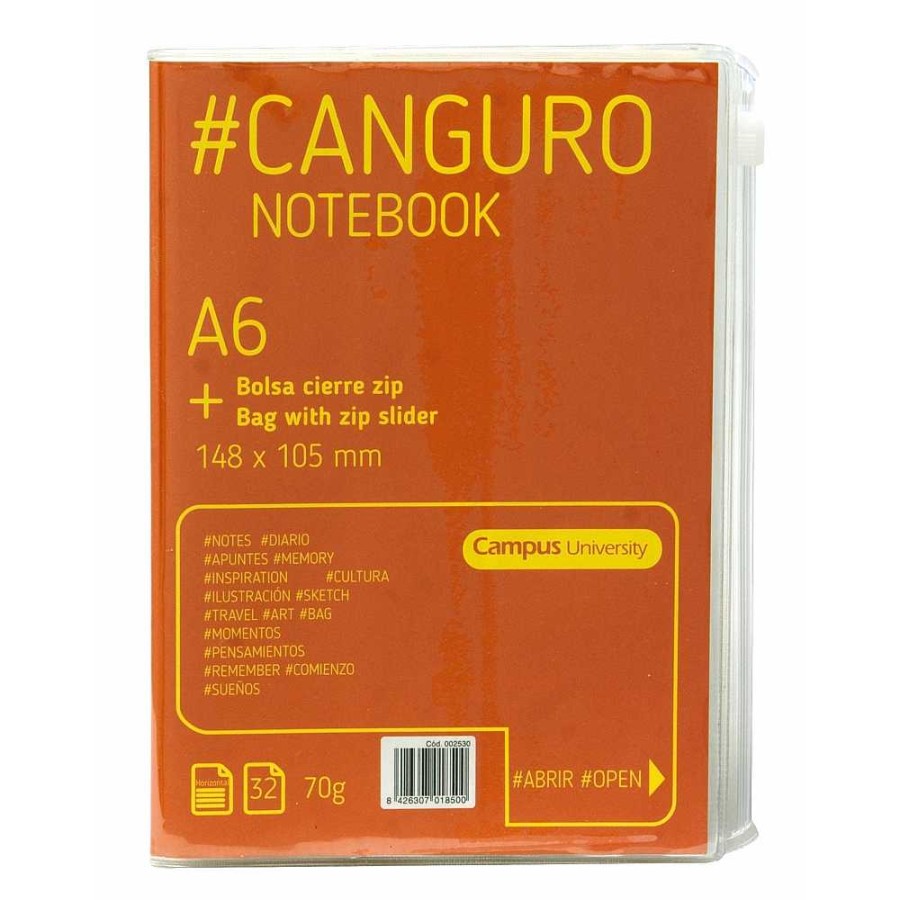 Papeler A Campus University Libretas | Cuaderno 32H A6 Hn Funda Cierre Zip-4Col