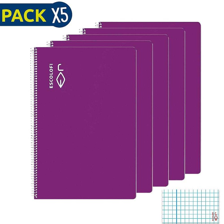 Papeler A Escolofi Cuadernos Espiral | Escolofi Pack 5 Bloc Espiral Folio 50 H 70 Gr Cuadr Cula 3X3 Margen Violeta