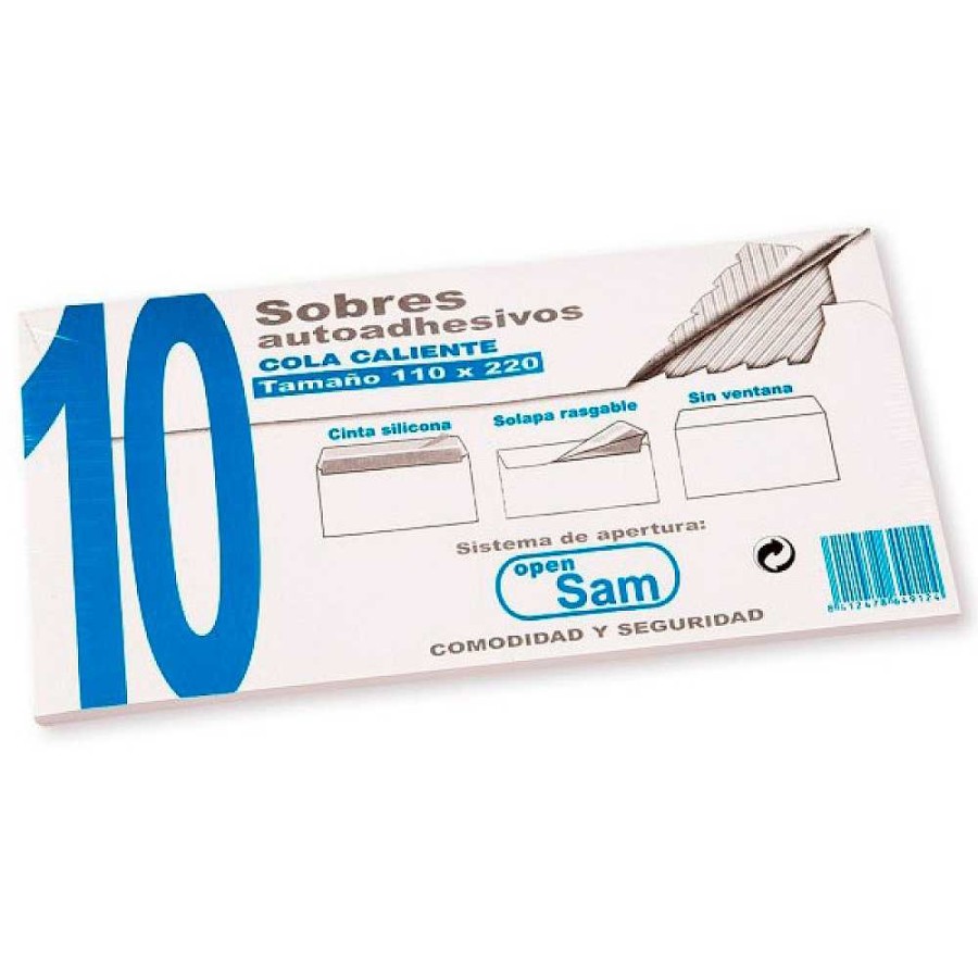 Papeler A SAM Sobres | Pack 10 Sobres Blancos 110 X 220 Con Tira Adhesiva