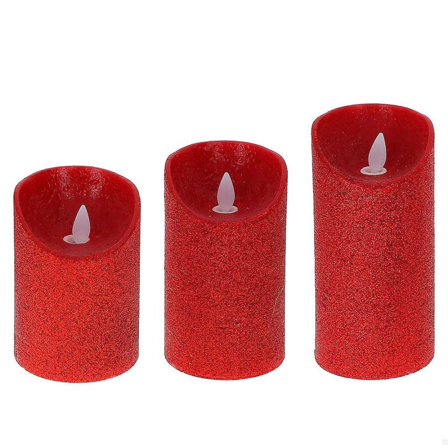 Home & Deco CB Velas Y Aromas | Set 3 Velones Rojos Luz Led M Vil. 7X10 - 7X12 - 7X15