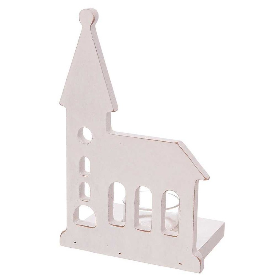 Home & Deco Juinsa Velas Y Aromas | Portavelas Iglesia Madera Blanca 19X8X12